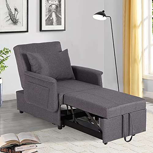 Sleeper Chair, 3 in 1 Chair Bed Sleeper for Adults, Pull Out Sleeper Sofa Convertible Single Lounge Chair with Pillow