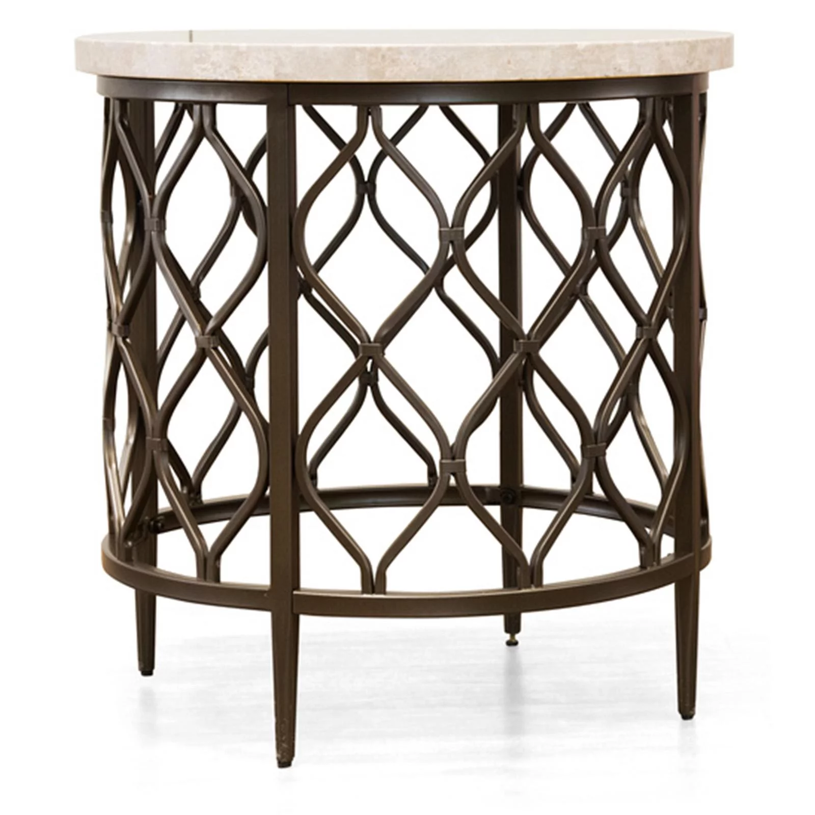 Steve Silver Roland Round Metal Base End Table with White Stone Top