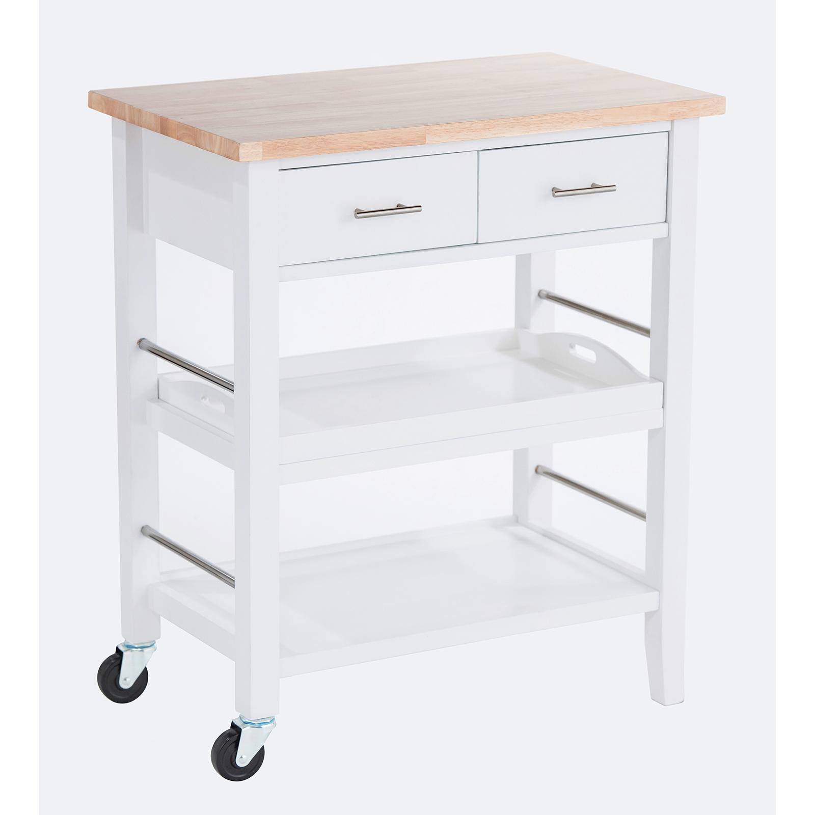 Trinity Wood Kitchen Cart with Drawers Tray - White