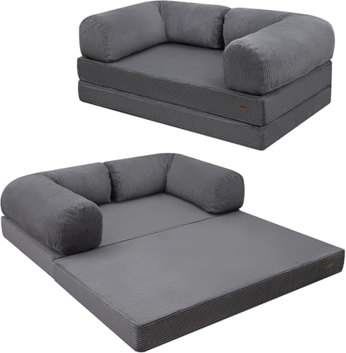 COMAX Folding Sofa Bed, Convertible Chair Bed Corduroy 3-in-1 Foldable Floor Couch with High-Density Foam, Futon Sofa Sleeper Mattress