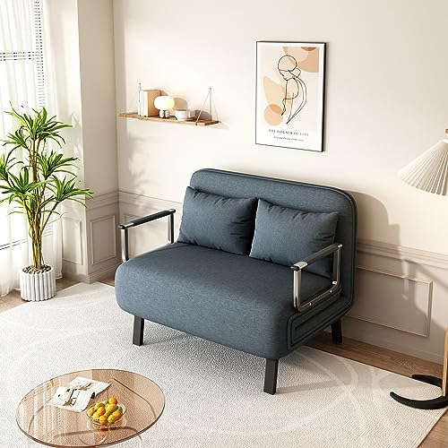 Convertible Chair Bed, Twin Sleeper Sofa with Adjustable Backrest, Folding Lounge Couch, Sturdy Steel Frame, Comfortable Velvet, Blue-Gray (Blue-Gray