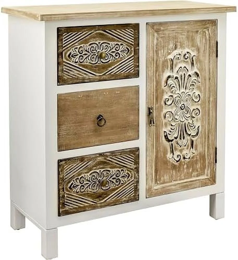 TJUNBOLIFE Accent  Cabinet  -Carved Wood Sideboard with 5 Drawers  Premium MDF Construction  Retro Accent  Cabinet for Entryway  Living Room