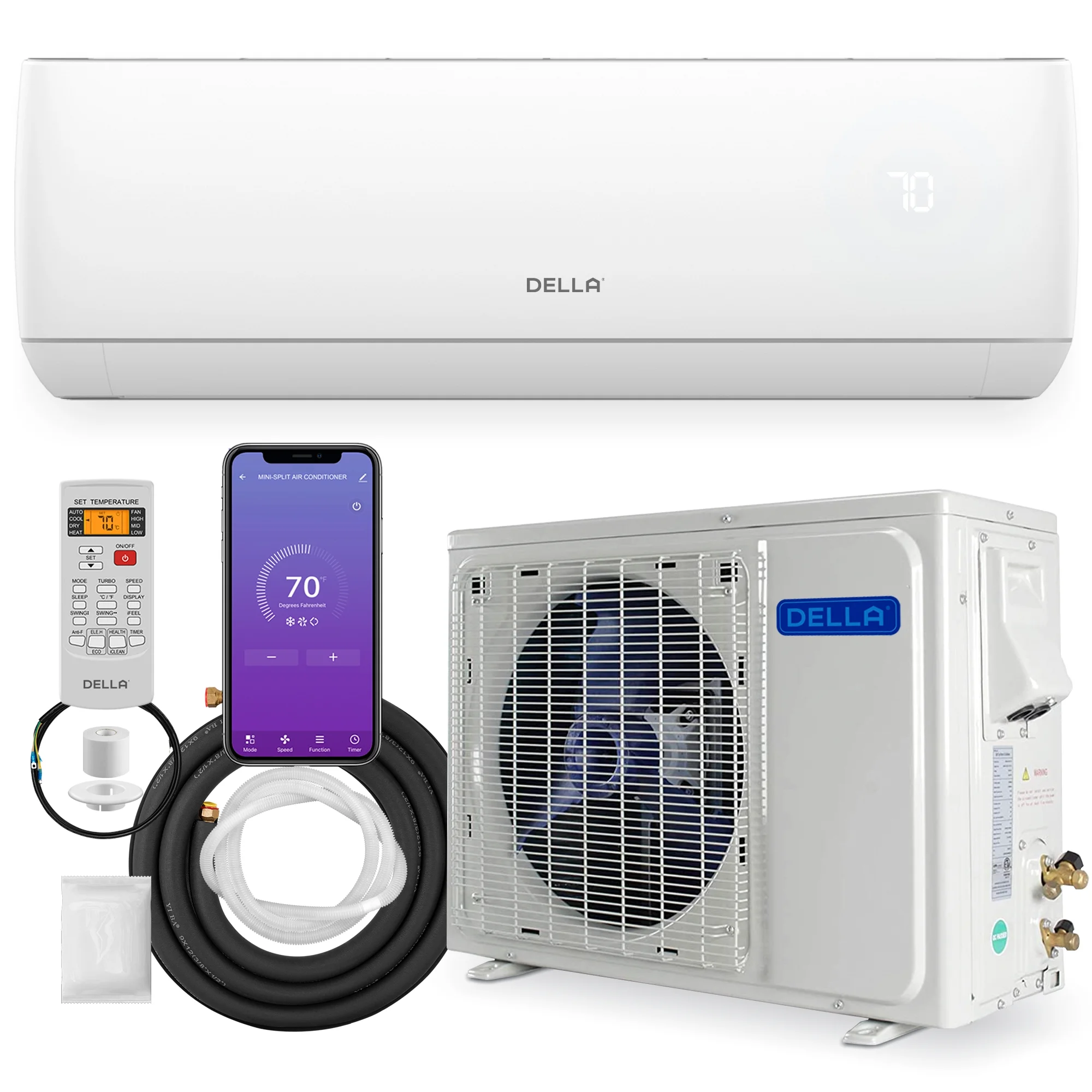 DELLA 9000 BTU Wifi Enabled Mini Split 17 SEER2 Cools Up to 450 Sq.Ft, 208V-230V, Works with Alexa