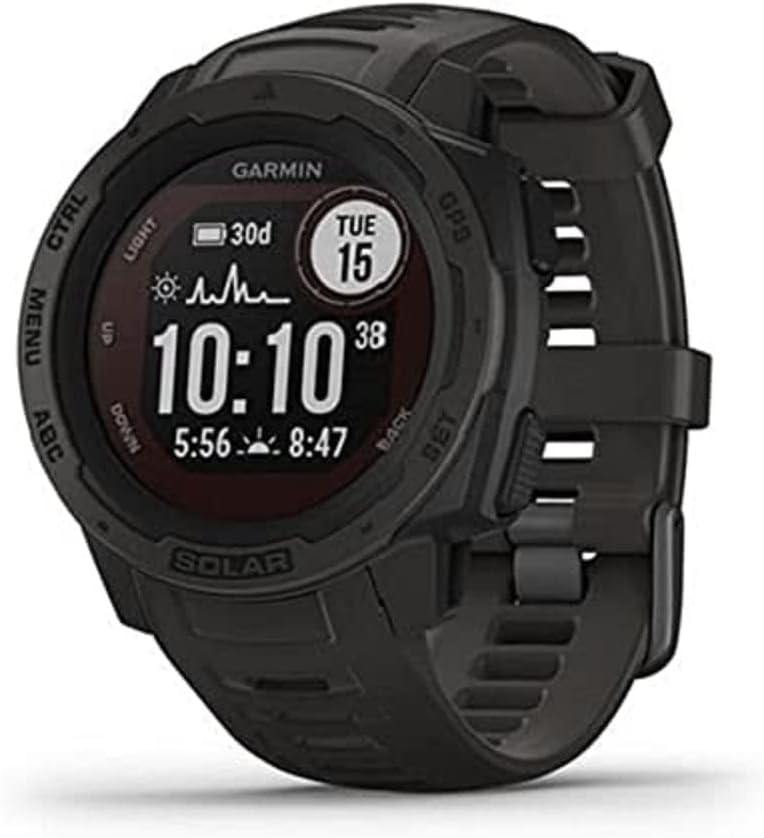 Garmin Instinct Solar, Solar-Powered Rugged Outdoor Smartwatch, Built-in Sports Apps and Health Monitoring, Graphite (Renewed)