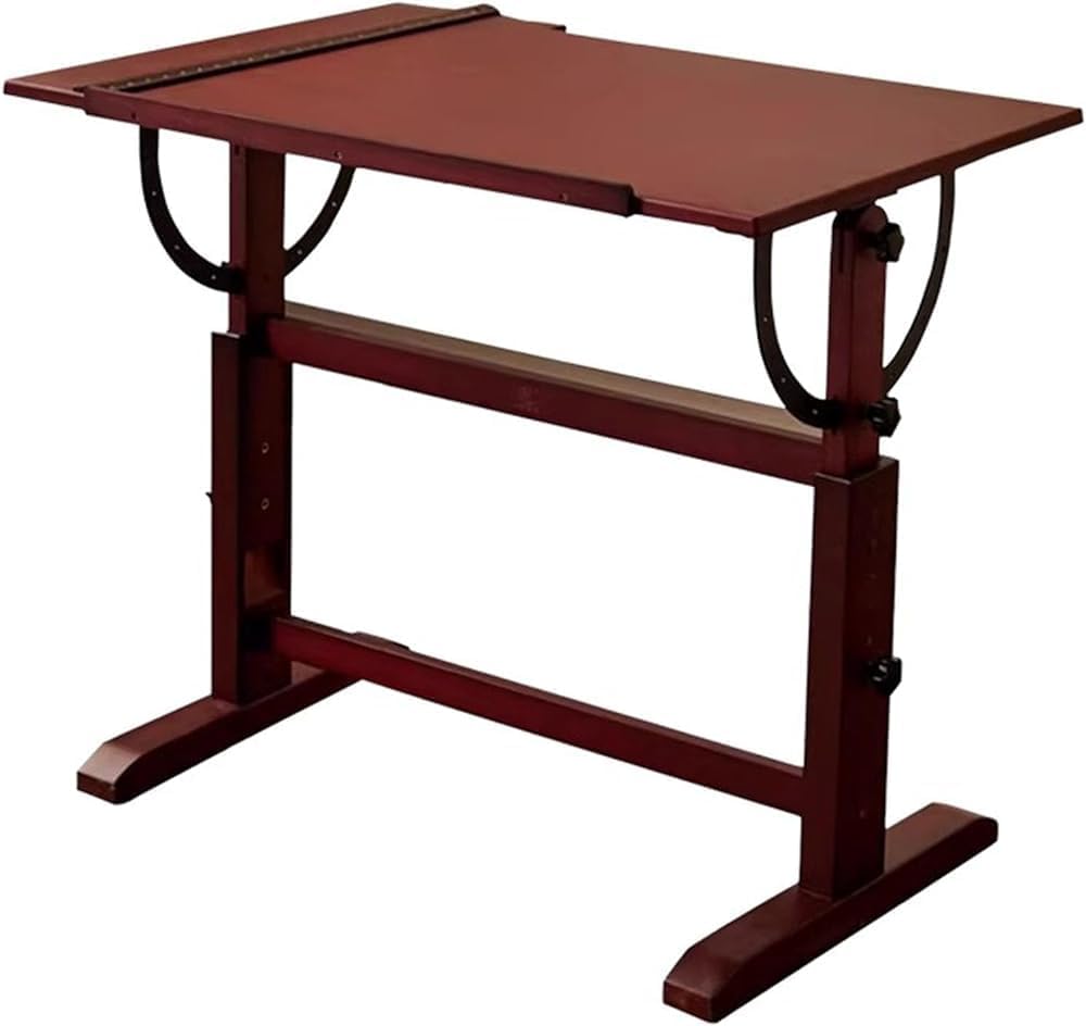 Drawing Table, Studio Painting Table and Craft Table, Height and Angle Adjustable, with Tilting Magnifying Tabletop and T-square