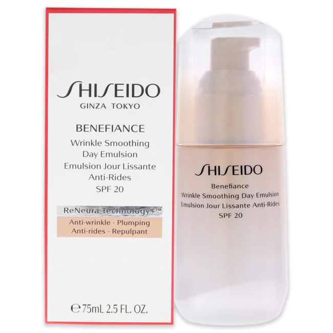 Shiseido Benefiance Wrinkle Smoothing Day Emulsion SPF 20 by Shiseido for Unisex - 2.5 oz Emulsion