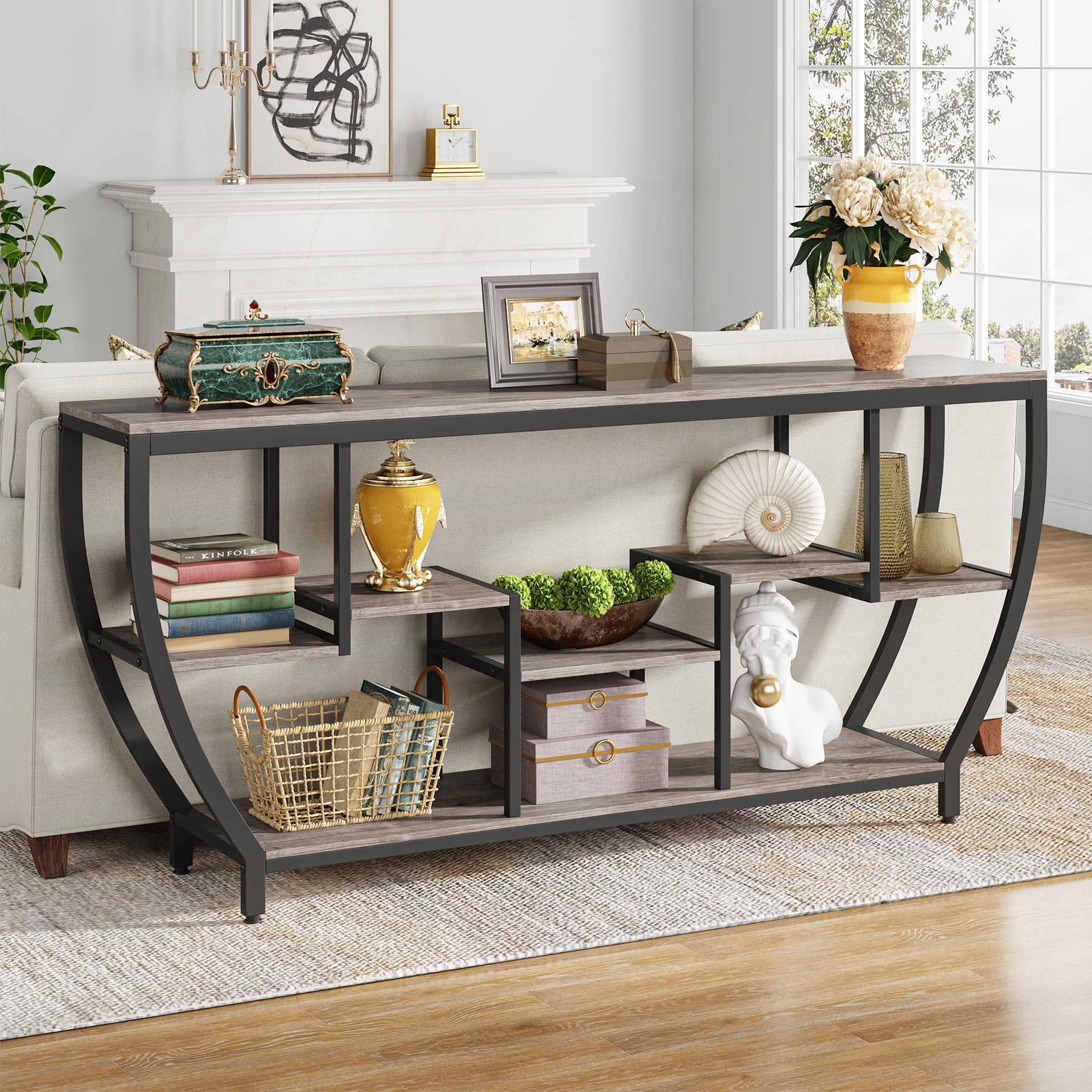 Tribesigns Sofa Console Table, 70.9 Inches Extra Long Console Table with Shelves, Rustic Behind The Couch Table with Storage