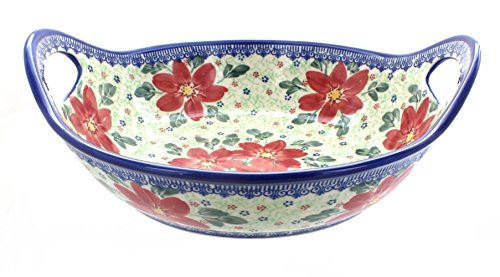 Blue Rose Polish Pottery Butterfly Deep Bowl with Handles