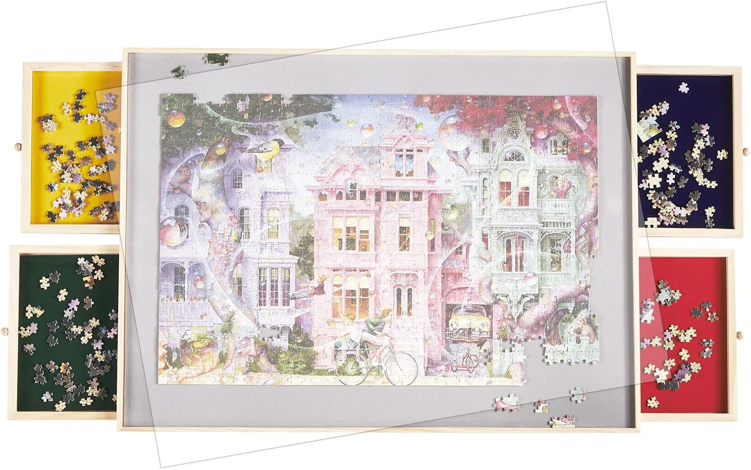 Jomtien Wooden Puzzle Table, Puzzle Board with Drawer for Storing Puzzles, Non-Slip Felt Surface, Portable Puzzle Table