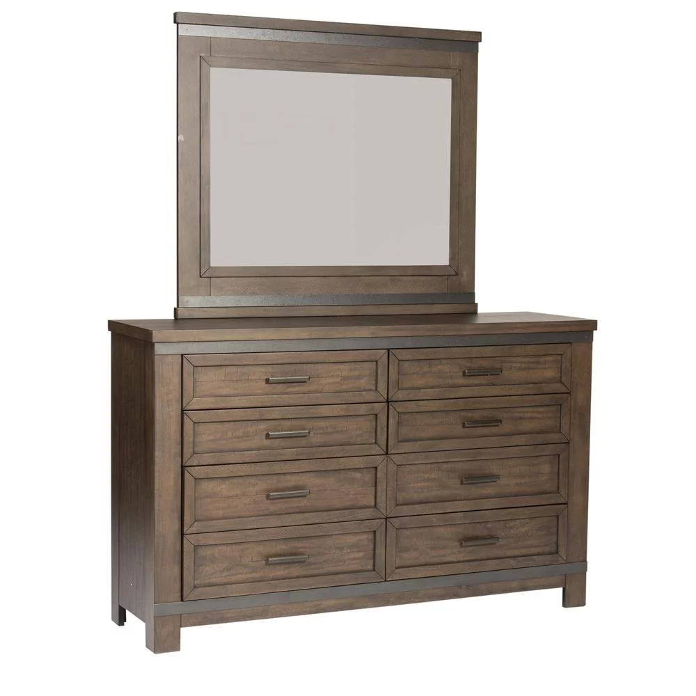 Liberty Furniture Dresser & Mirror (759-BR-DM), Rock Beaten Gray Finish with Saw Cuts