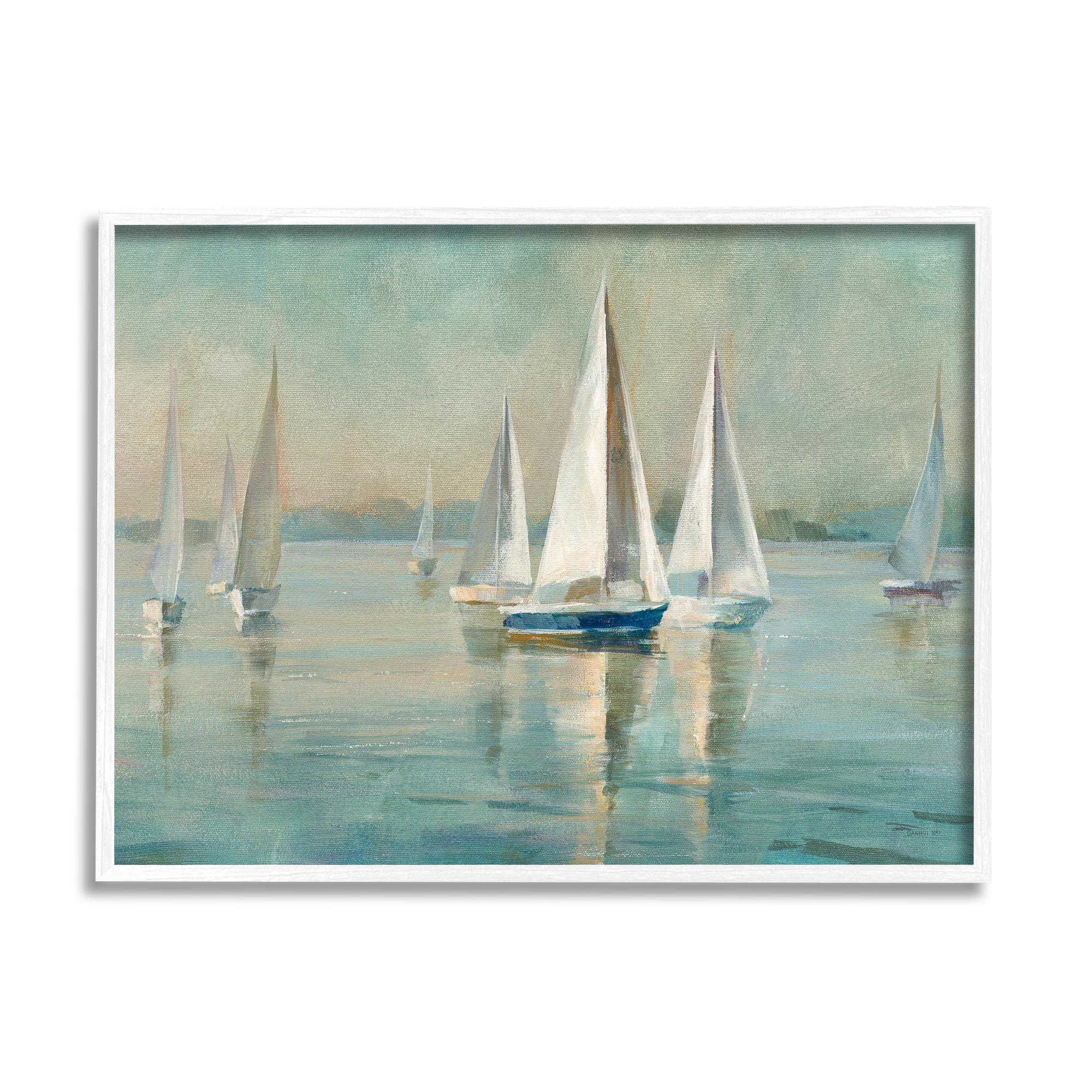 Stupell Industries Traditional Sailboats Water Lake Relaxed Nautical Painting White Framed Art Print Wall Art, 11x14, by Danhui Nai