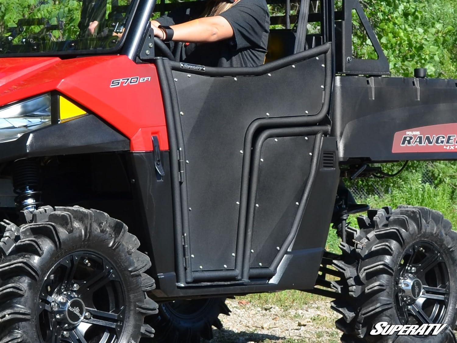 SuperATV Aluminum Half Doors for 2015+ Polaris Ranger Midsize 570 / ETX/EV | Two Front Doors | Powder Coated Black | Made with Lightweight