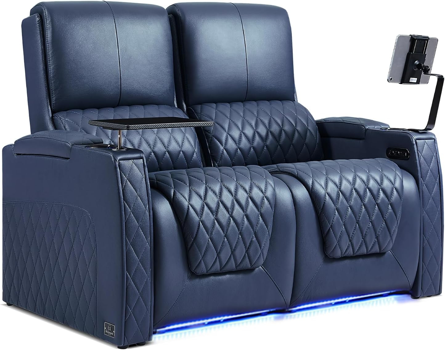 Weilianda Astronaut Zero Gravity Home Theater Seating Top Grain Leather Recliner Sofa Power Headrest Footrest with Carbon Fiber Tray Table