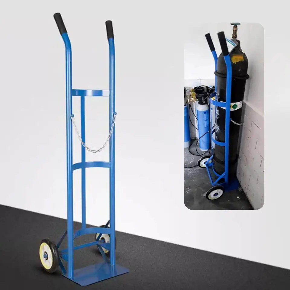 Oxygen Tank Holder Durable Steel Oxygen Tank Cart Dolly with 2 Wheels, Lightweight Rolling Gas Cylinder Cart Dolly for Laboratory