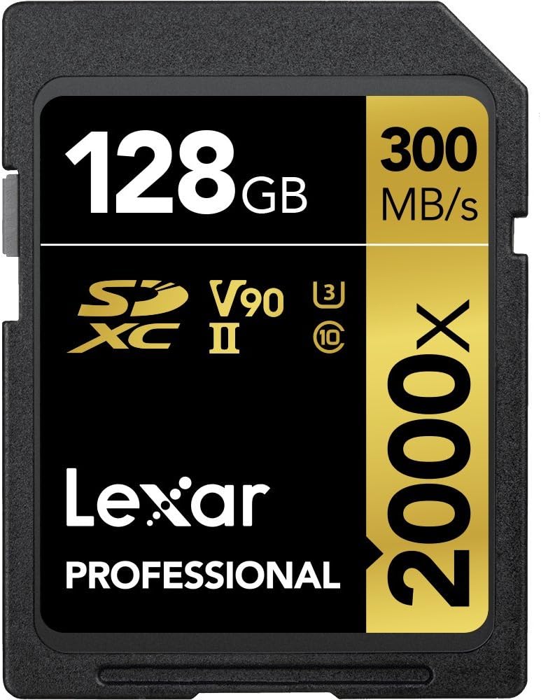 Lexar Professional 2000x 128GB SDXC UHS-II Card, Up To 300MB/s Read, for DSLR, Cinema-Quality Video Cameras (LSD2000128G-BNNNU)
