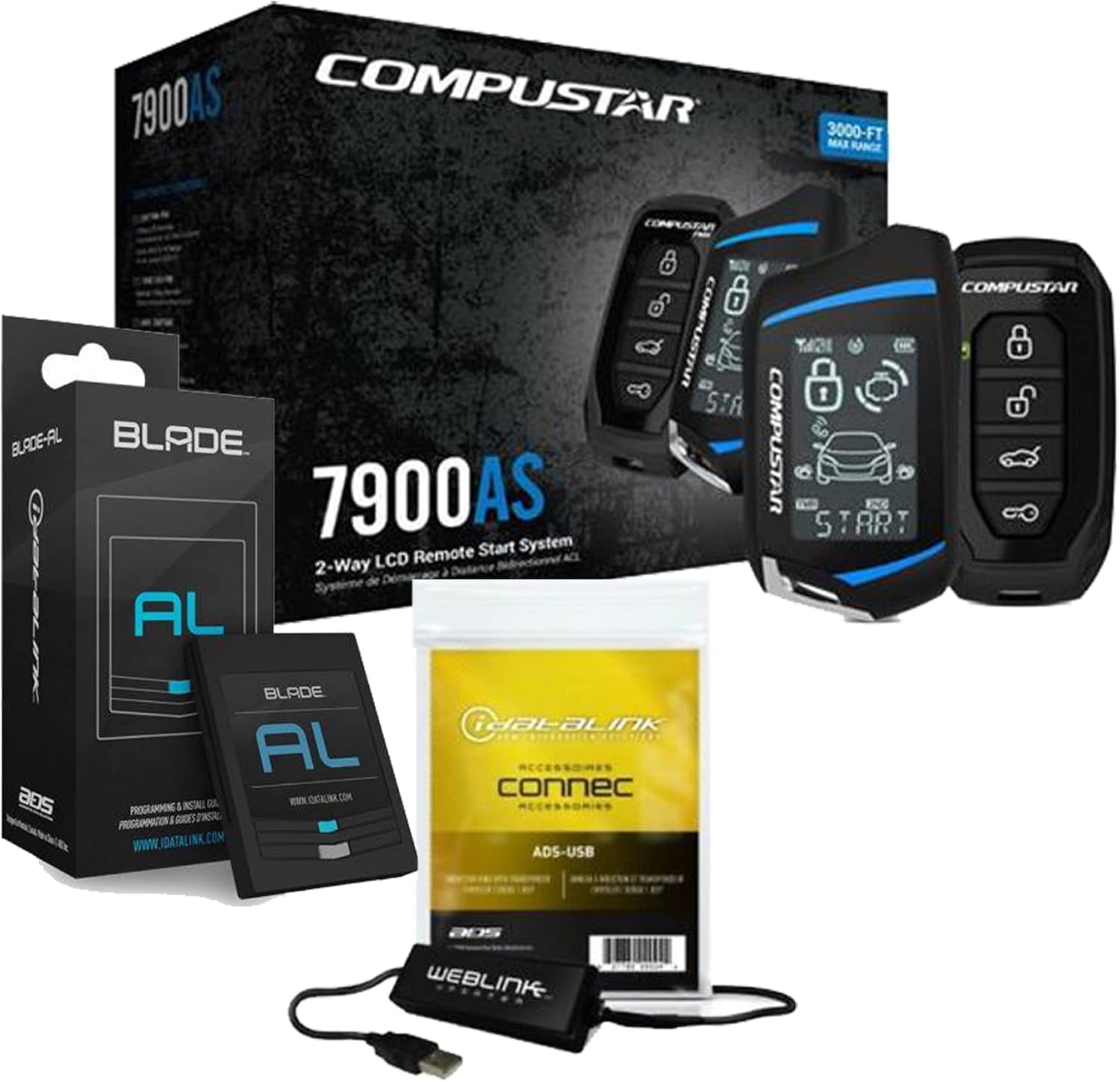 Compustar CS7900-AS 2-Way Car Remote Start & Alarm Bundled with +(1) ADS-Blade AL Universal Integration Cartridge + (1) ADS-USB Weblink USB Interface