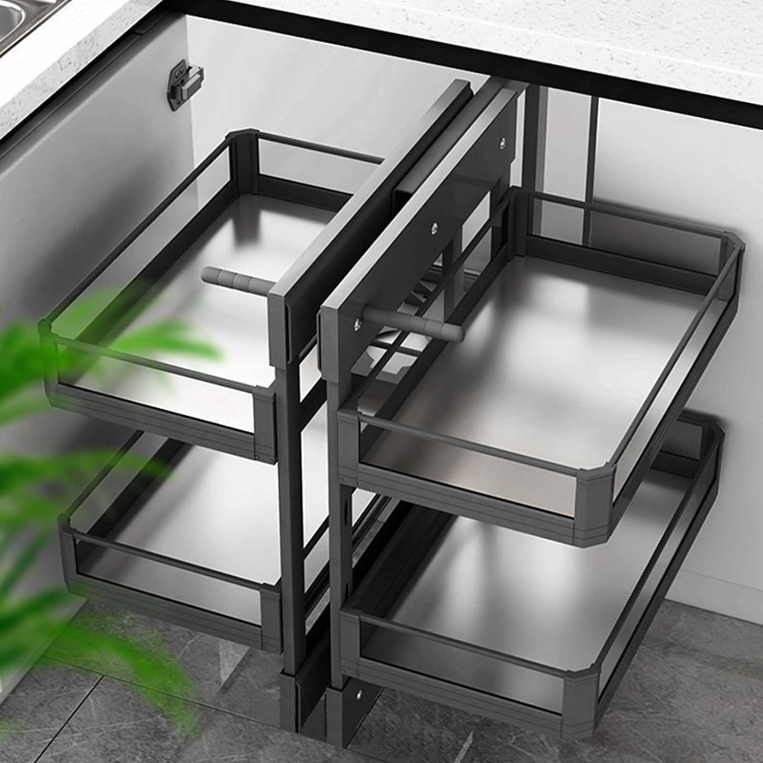 Pull Out storage for kitchen cupboards - Blind Corner Cabinet Organizer, 4 Shelf Tray Baskets Hidden Storage Rack Shelf