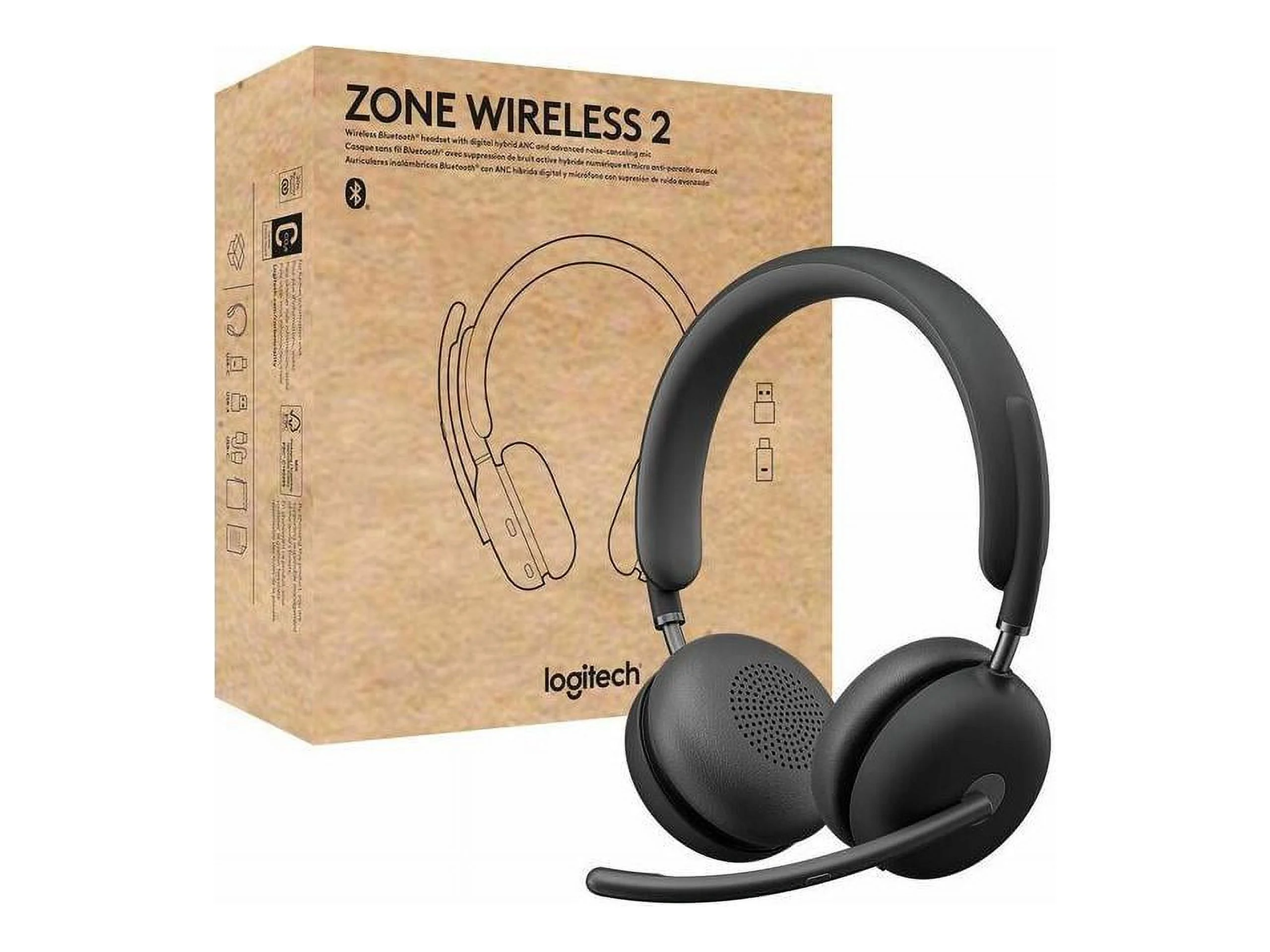 Logitech Zone Wireless 2 Headset - Wireless - Bluetooth - 164 ft - 20 Hz - 20 kHz - Over-the-head - Omni-directional, MEMS Technology Microphone