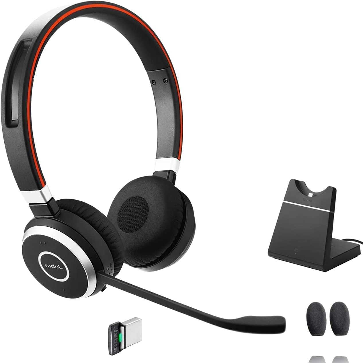 Jabra Evolve 65 UC Stereo Headset with Charging Stand – Includes Link 370 USB Adapter – Bluetooth Headset with Industry-Leading Wireless Performance