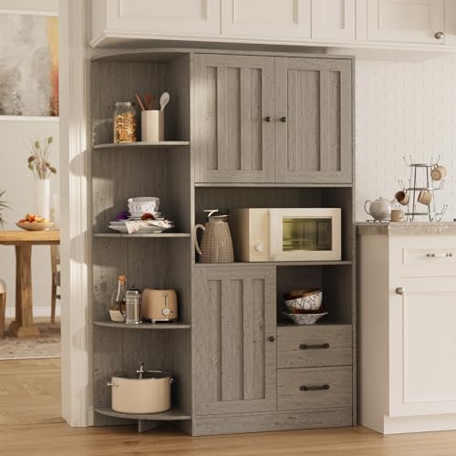 Gizoon 60.4" Farmhouse Kitchen Pantry Storage Cabinet with Doors and Adjustable Shelves, Large Kitchen Hutch with Drawers