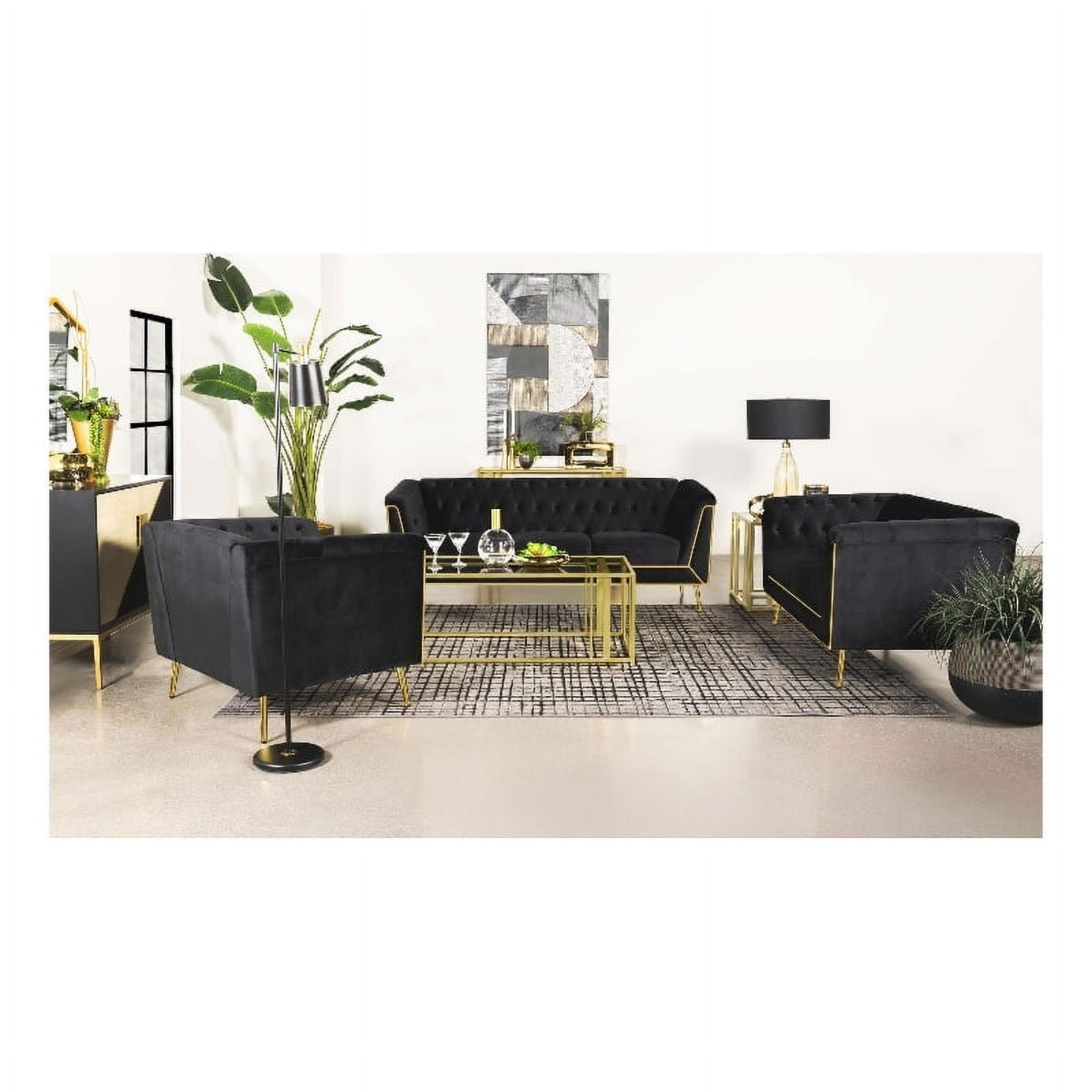 Maklaine 3-piece Fabric Tuxedo Arm Tufted Back Living Room Set in Black