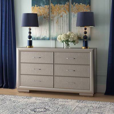 Preas 6 Drawer Double Dresser Mercer41 Color: Silver Champagne