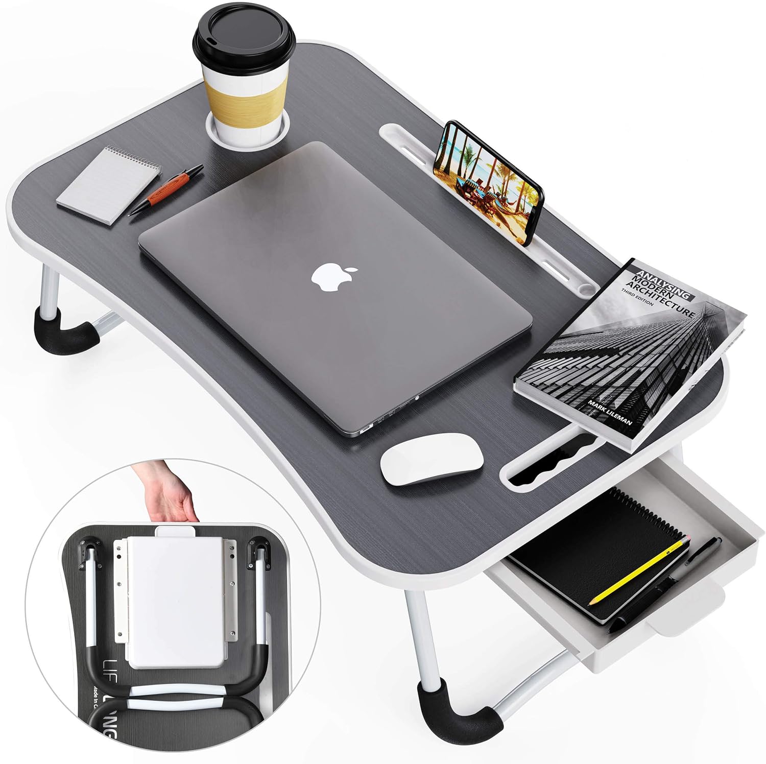 Lap Desk, Foldable Desk Bed Tray, Standing Desk, Laptop Desk, TV Tray Tables for Eating, Bed Table, Bed Desk, Breakfast Tray