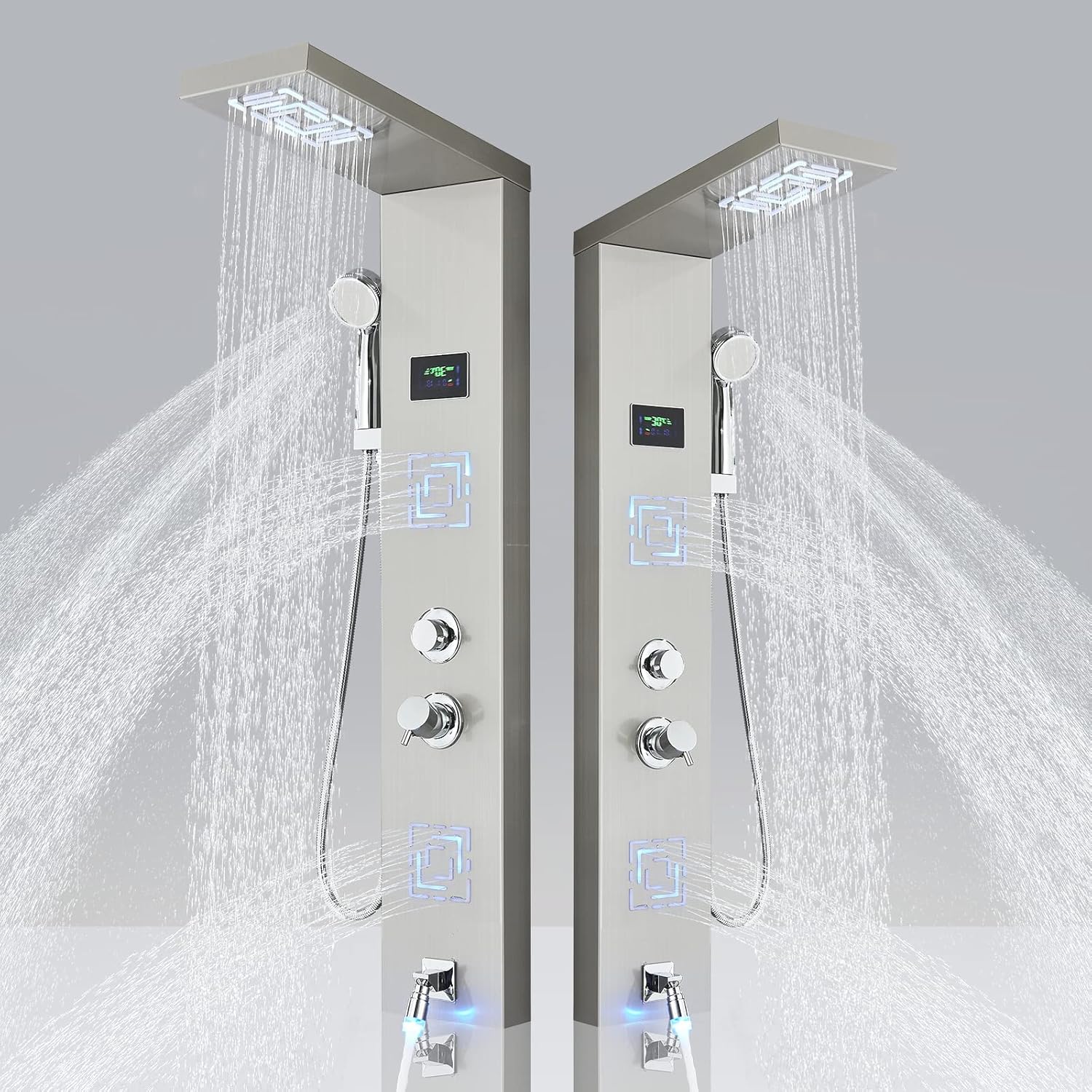 YAGATAP Luxury LED Shower Panel Tower System,Wall-Mount Stainless Steel Multi-function Shower System,Shower Tower with Body Massage Jets