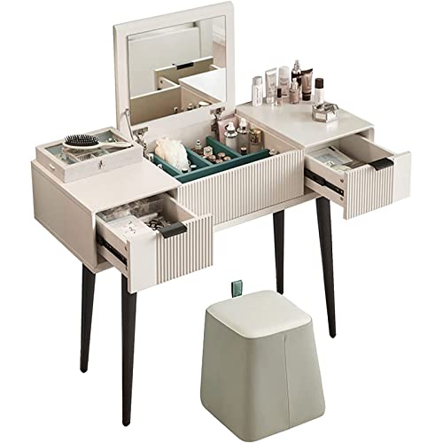 Vanity Table 2-in-1 Vanity Desk, Dressing Table with Drawers & Flip Top Mirror, Sturdy & Durable Frame Design Dressing Table Writing Desk Makeup Table