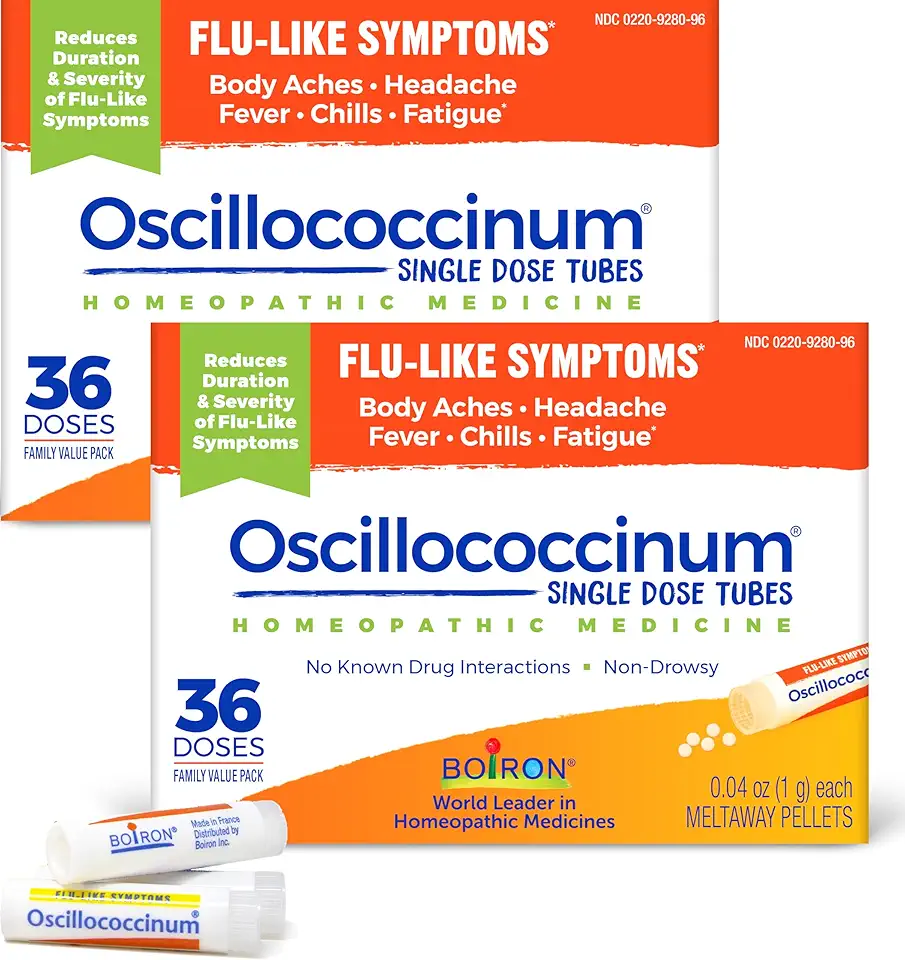 Boiron Oscillococcinum 72 Doses Homeopathic Medicine for Flu-Like Symptoms (2 Packs of 36) - Kansas Nuitrition - HNZSDS