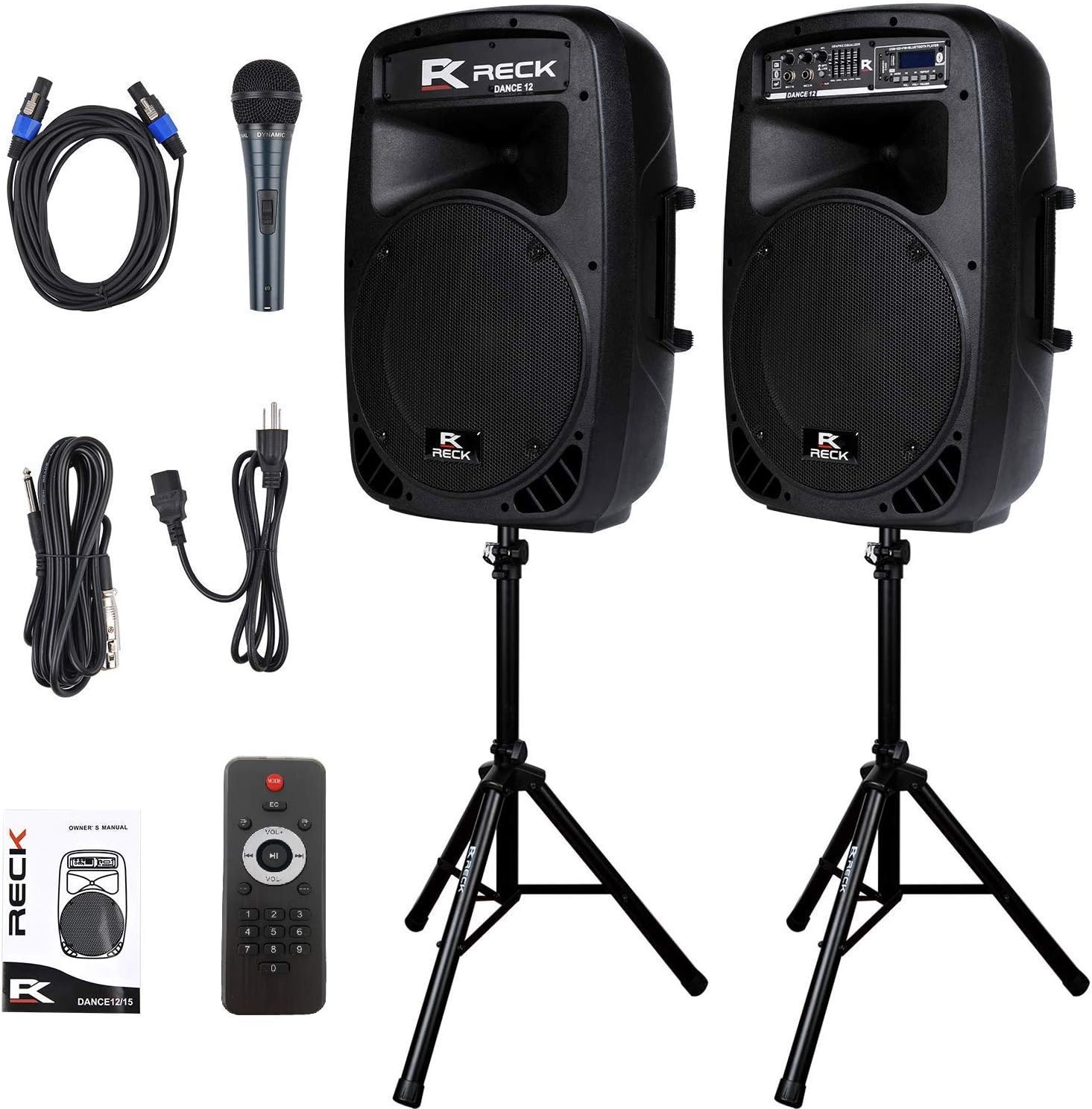 Proreck Dance 12 Portable 12-Inch 1000 Watts 2-Way Powered PA Speaker System Combo Set with Bluetooth/USB/SD Card Reader/FM Radio/Remote
