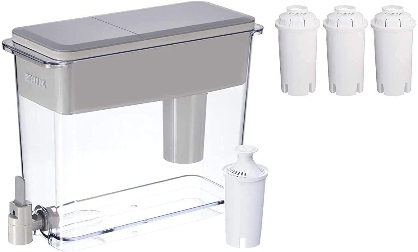 Brita 27-Cup Large Ultra-max Water Filtering Dispenser with Filters, Grey