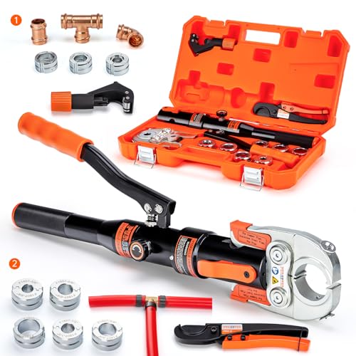 Copper Tube Fittings Hydraulic Copper Pipe Crimping Tool with 1/2 inch,3/4 inch and 1 inch Jaws Copper Pipe Press Crimpers Pressing Pliers