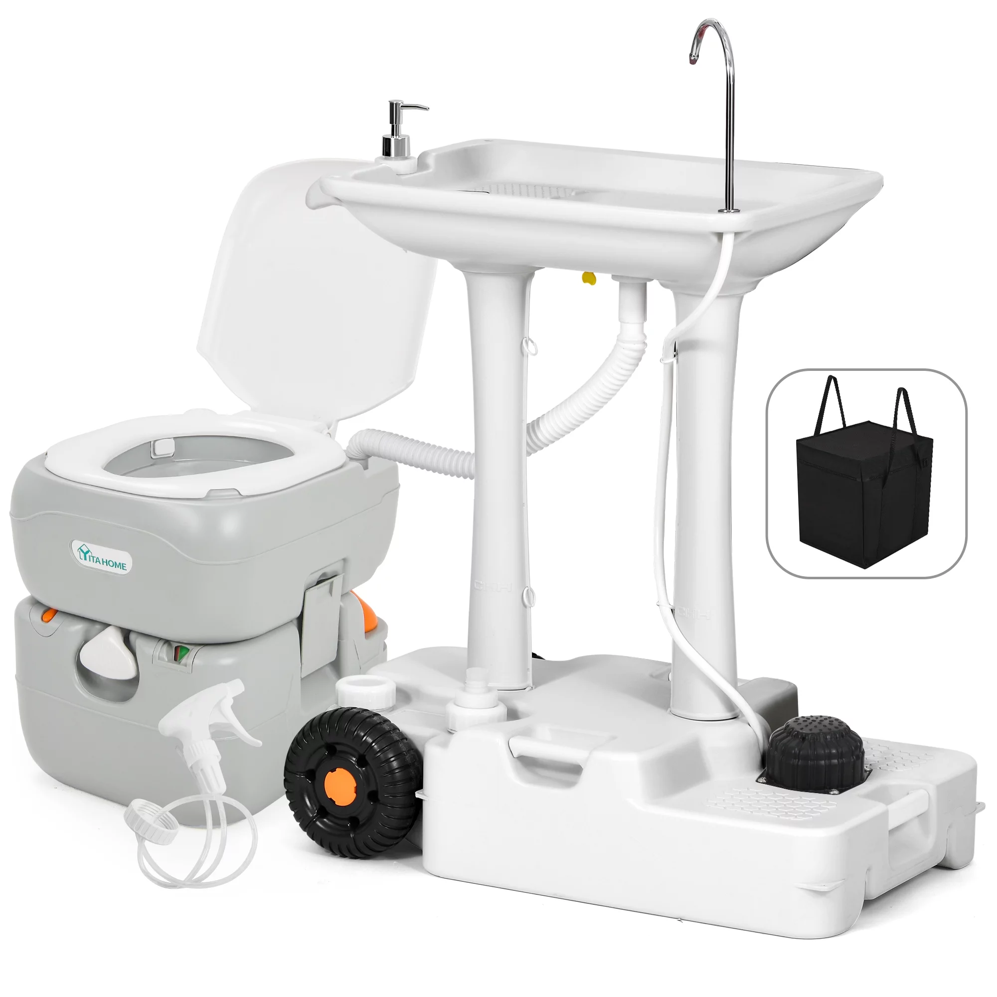 Dextrus Portable Sink and 5.8 Gallon Toilet Combo,30L Hand Washing Station