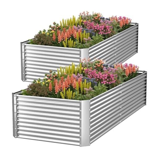 2 Pack 8x4FT Tall Galvanized Raised Garden Bed Outdoor,Metal Garden Bed for Vegetables,Steel Raised Beds for Gardening