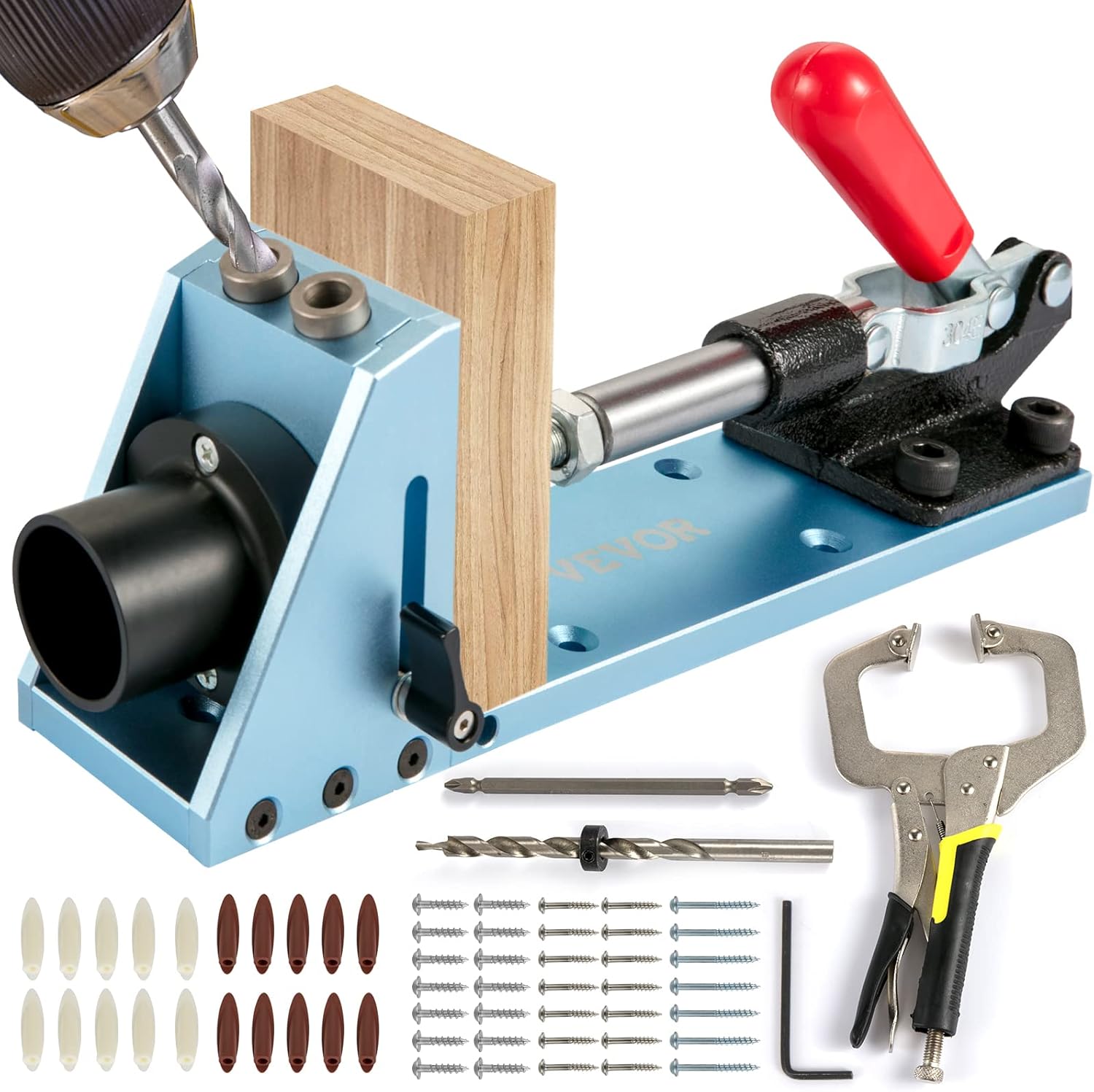 VEVOR Pocket Hole Jig Kit, Aluminum Punch Locator, Adjustable & Easy to Use Joinery Woodworking System