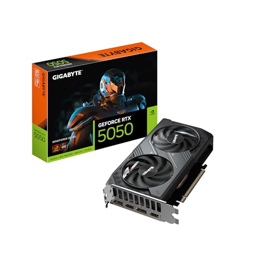 GIGABYTE GeForce RTX 5050 WINDFORCE OC 8G Graphics Card, 8GB 128-bit GDDR6, PCIe 5.0, WINDFORCE Cooling System, GV-N5050WF2OC-8GD Video Card