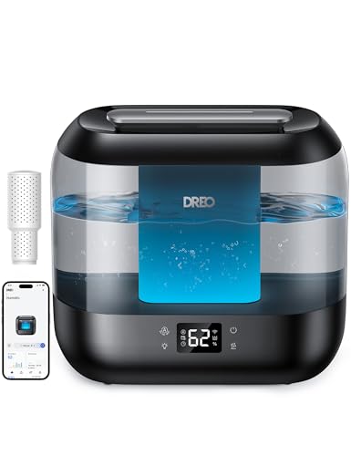 Dreo Smart Humidifiers for Bedroom, Top Fill 4L Cool Mist Humidifier with Nightlight, 32H Runtime, Touch/APP/Voice Control