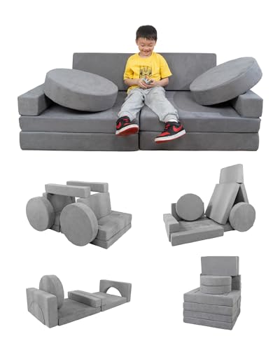 Kids Sofa Couch 15PCS - Modular Toddler Play Couch with Removable Cover, Multifunctional Kids Couch for Playroom Bedroom