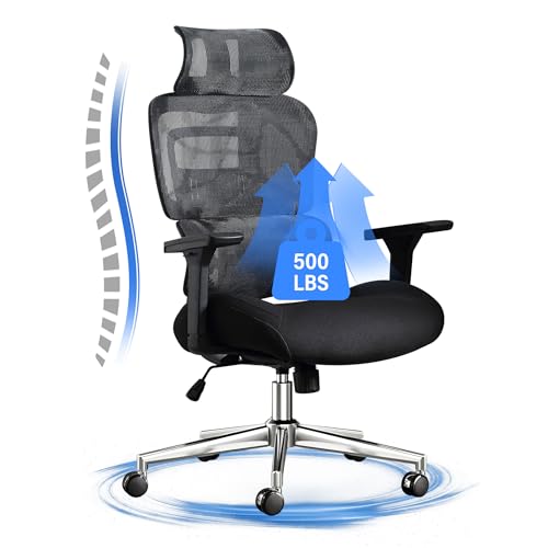 Blue Whale 3D Ergonomic Office Chair 500lbs Big and Tall Office Chair with 3D Lumbar Support 4D Armrests Mesh Office Chair for Home and Office
