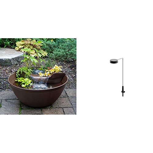Aquascape AquaGarden Container Water Feature Kit – Indoor & Outdoor Mini Pond with Waterfall Fountain, Pump & Filtration for Home & Patio, Brown