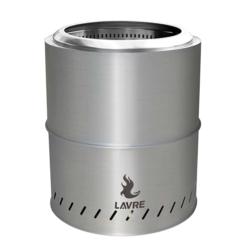Silver Portable Solo Stove Bonfire with Removable Ash Pan,Firepits with Bottom Vents,19 Inch Smokeless Firepit Outdoor by Wood or Pellet Burning