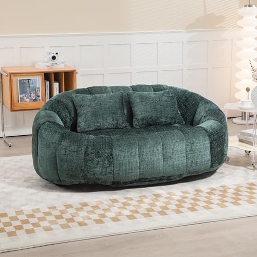 Giant Bean Bag Chair Couch with Foam Filler, Oversized Bean Bag Sofa for Adults,Teens, Comfy Floor Loveseat with 2 Pillows