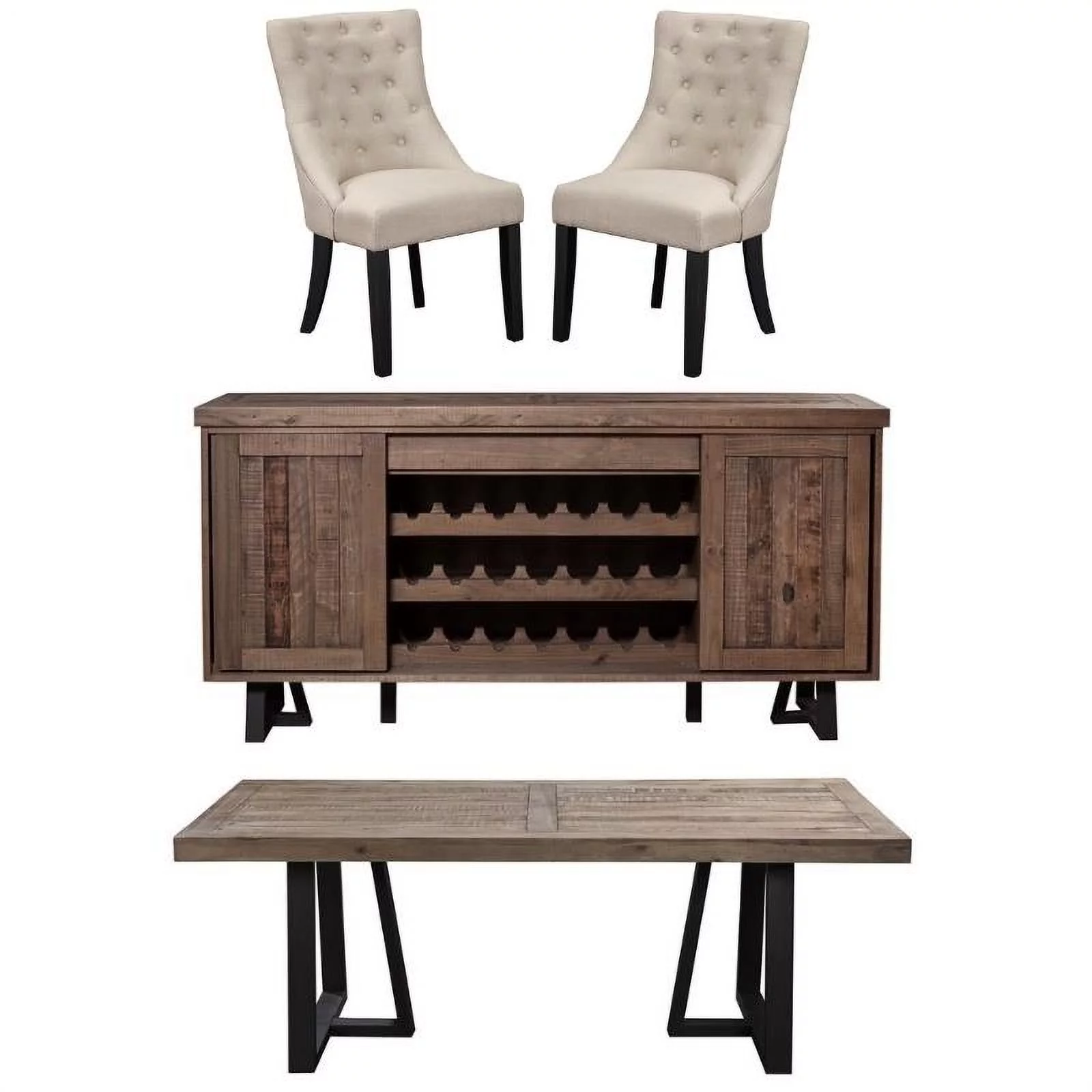 Home Square 4 Piece Set with Dining Table Dining Side Chairs & Dining Sideboard