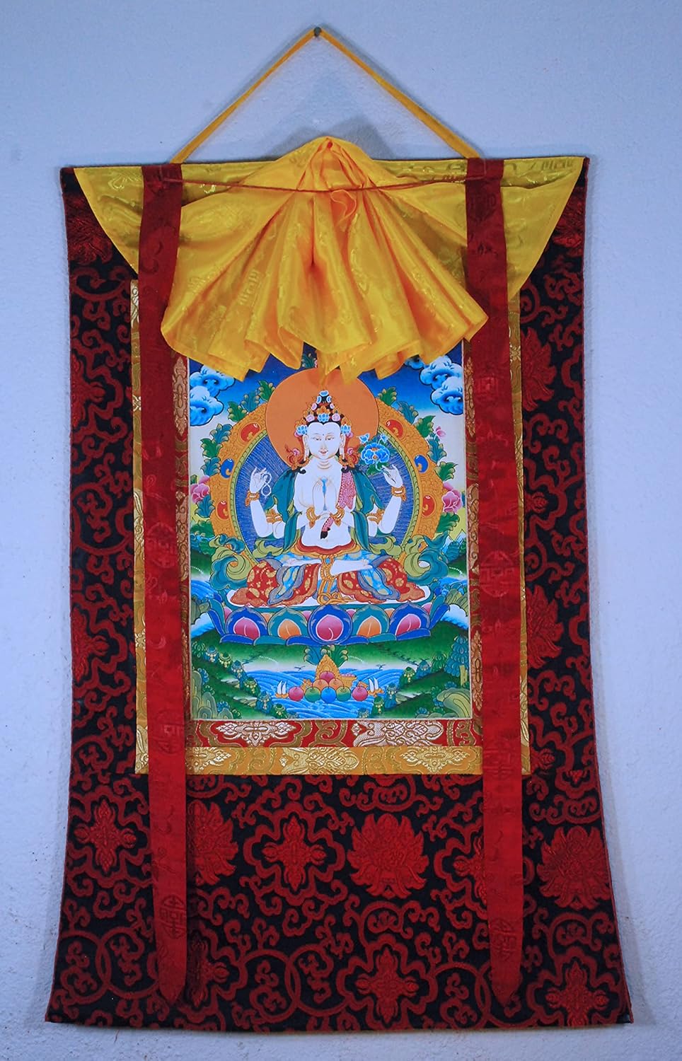 Hand Painted Thanka Thangka, Chengresi (Blue Brocade 7)0821