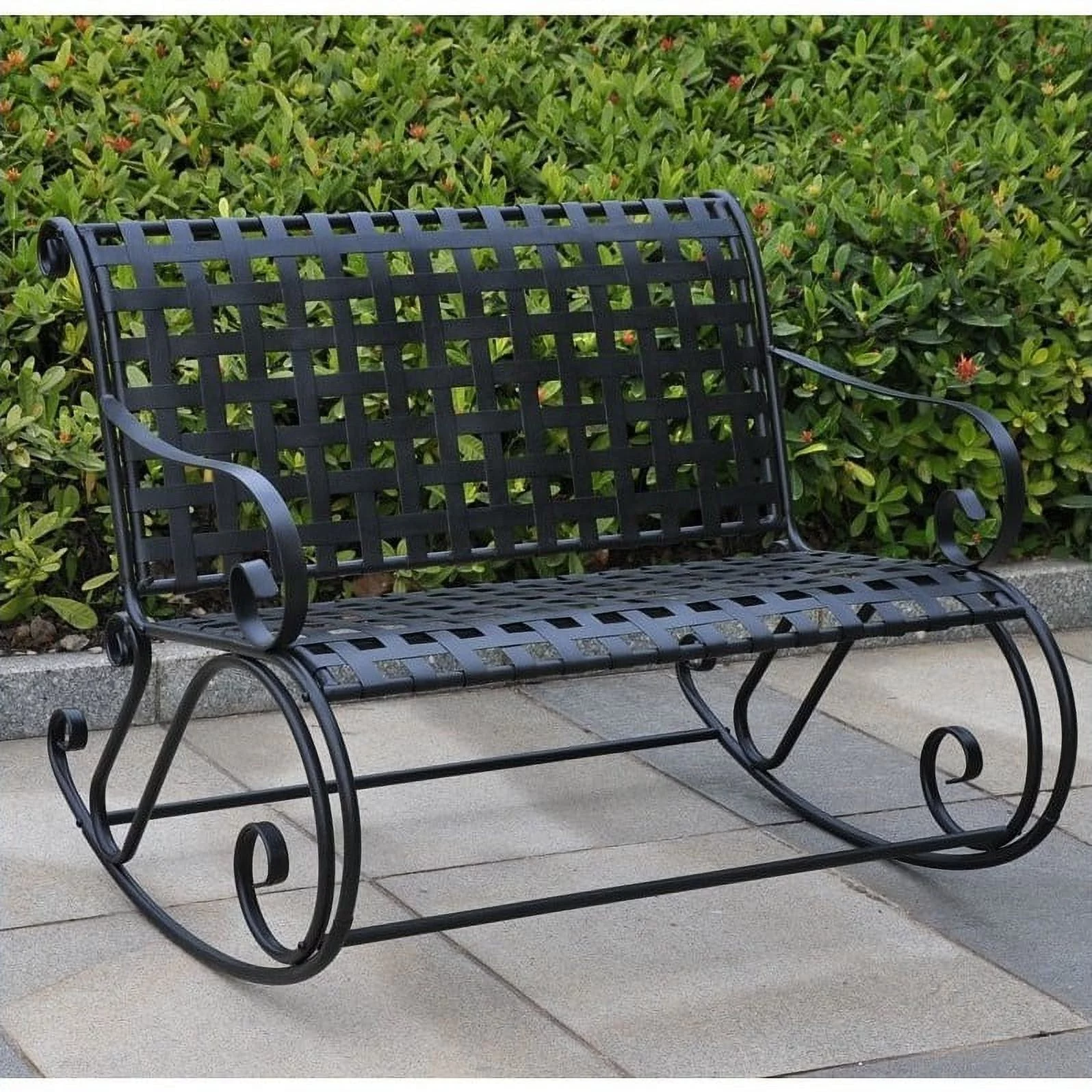 Pemberly Row Iron Patio Rocker Loveseat in Black
