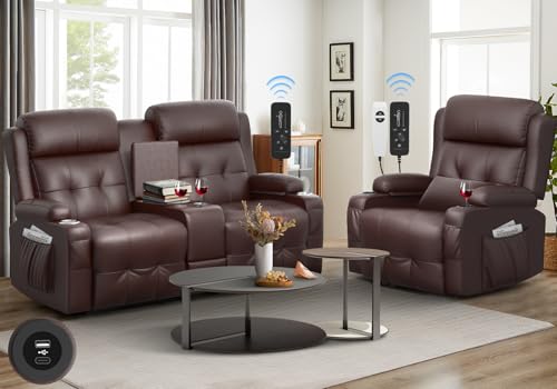 Reclining Sofa, Massage Loveseat Recliner Sofa Sets Heavy Weight Capacity, Rv Love Seat Chair Clearance with USB, Type C Port, Storage, Cup Holders