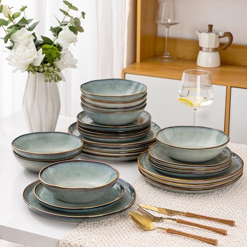 AmorArc Ceramic Dinnerware Sets,Handmade Reactive Glaze Plates and Bowls Set,Highly Chip and Crack Resistant | Dishwasher & Microwave Safe