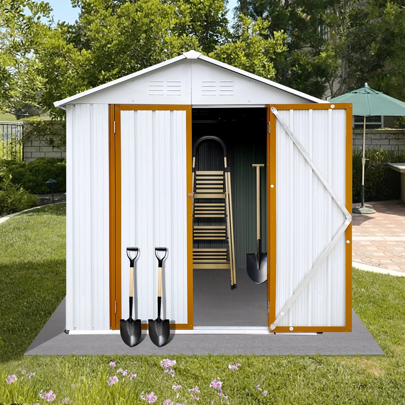 6 x 4 ft Sheds and Outdoor Storage, Metal Storage Shed with Sliding Roof and Lockable Door for Garden Tools, Bike and Garbage Can