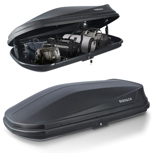 Gray Rooftop Cargo Box Carrier Large 13 Cubic Feet Car Top Mount Travel Luggage Storage, Dual Side Opening